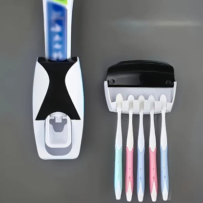 Dispenser With Tooth Brush Holder For Homes And Bathrooms &Best Quality Set of Toothpaste Dispenser & Brush Holder - Plastic Automatic Toothpaste