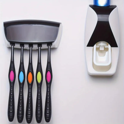Dispenser With Tooth Brush Holder For Homes And Bathrooms &Best Quality Set of Toothpaste Dispenser & Brush Holder - Plastic Automatic Toothpaste
