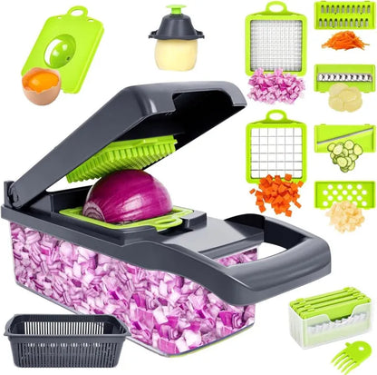 16-Piece Vegetable Cutter with Chopping Blades Set &14/16 Pcs/Set Slicer Kitchen Multifunctional Vegetable Cutter Dicer Shredder, A Variety of Blades Can Be Changed