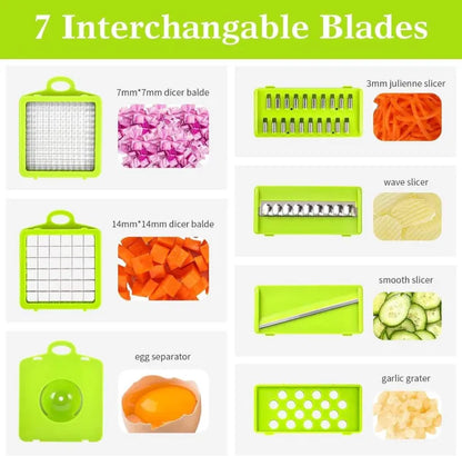 16-Piece Vegetable Cutter with Chopping Blades Set &14/16 Pcs/Set Slicer Kitchen Multifunctional Vegetable Cutter Dicer Shredder, A Variety of Blades Can Be Changed