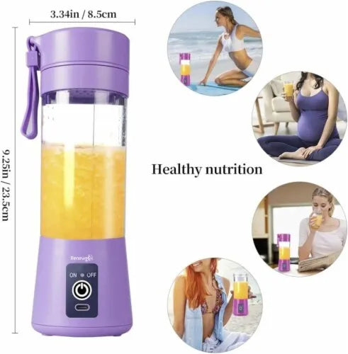 USB Rechargeable Portable Juicer Blender – 6 Blades Mini Electric Blender 380ML Food Grade Bottle, Personal Fruit Juicer Cup Machine with One Touch Double Click Start
