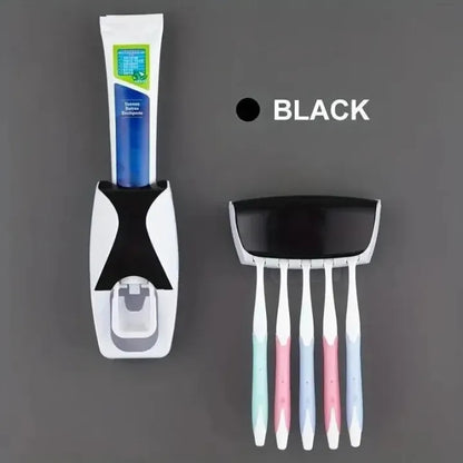 Dispenser With Tooth Brush Holder For Homes And Bathrooms &Best Quality Set of Toothpaste Dispenser & Brush Holder - Plastic Automatic Toothpaste