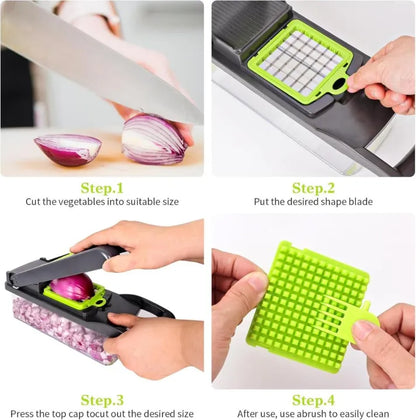 16-Piece Vegetable Cutter with Chopping Blades Set &14/16 Pcs/Set Slicer Kitchen Multifunctional Vegetable Cutter Dicer Shredder, A Variety of Blades Can Be Changed
