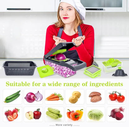 16-Piece Vegetable Cutter with Chopping Blades Set &14/16 Pcs/Set Slicer Kitchen Multifunctional Vegetable Cutter Dicer Shredder, A Variety of Blades Can Be Changed